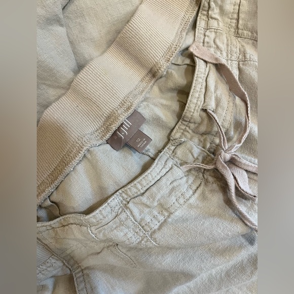J JILL natural linen side pockets drawstring khaki pants 12 - Picture 3 of 5